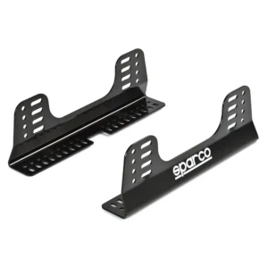 Adjustable side-mount seat brackets for fixed-back racing seats.