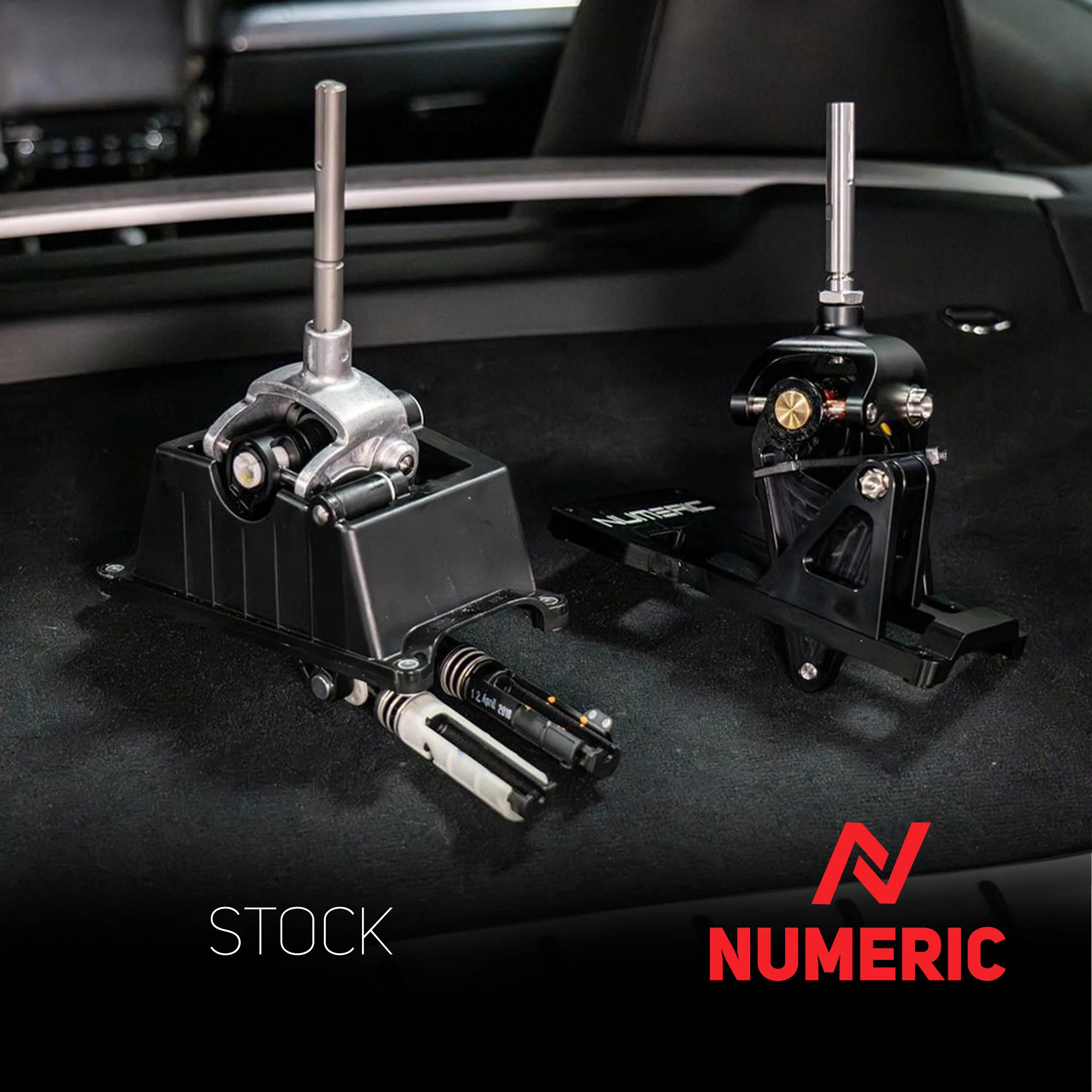 Stock Porsche shifter compared with the Numeric Racing shifter